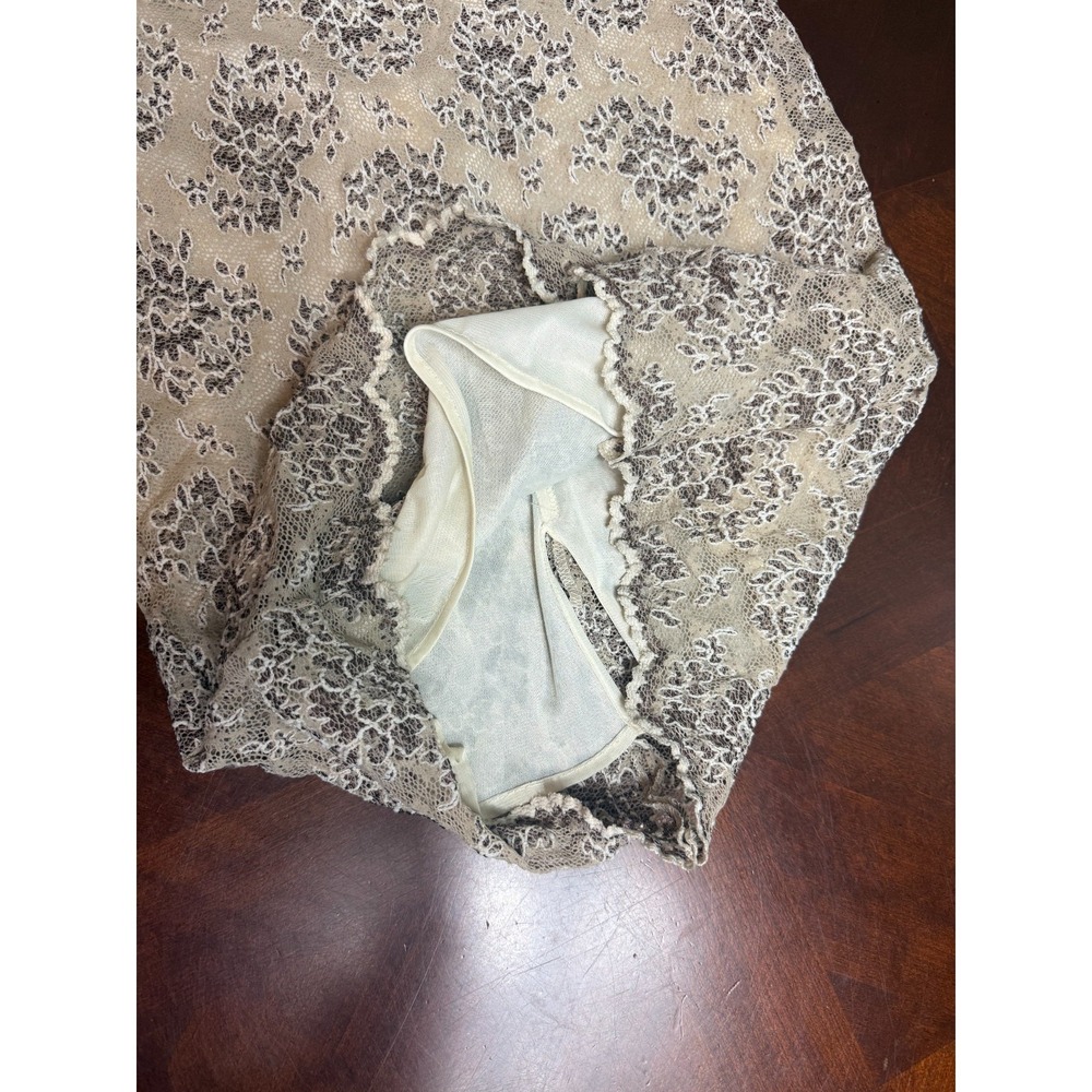 Vintage Lace Overlay Midi Dress Beige Brown Floral Short‎ Sleeve Formal Size 10 - Picture 9 of 13